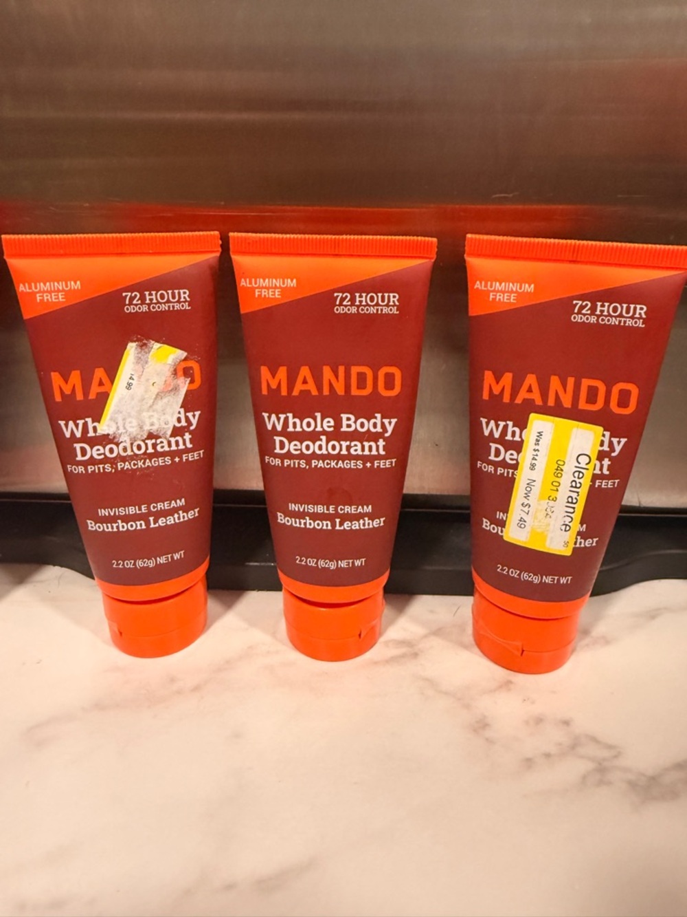 Mando Whole Body Deodorant Bourbon Leather 2.2oz Aluminum Free 72HR (3 Pack)
